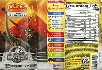 Photo of the L'il Critters Jurassic World Gummy Multivitamin label