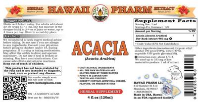 Photo of the Hawaii Pharm Acacia label