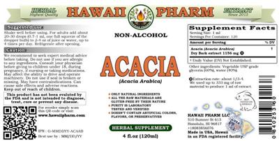 Photo of the Hawaii Pharm Acacia Non-Alcohol label