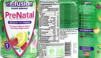Photo of the vitafusion PreNatal Natural Raspberry Lemonade Flavor label