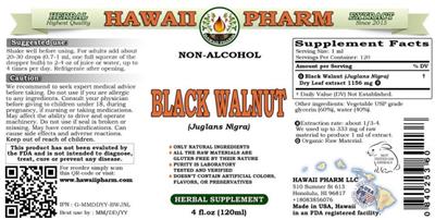 Photo of the Hawaii Pharm Black Walnut Non-Alcohol label