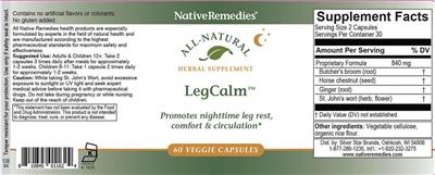 Product label for LegCalm
