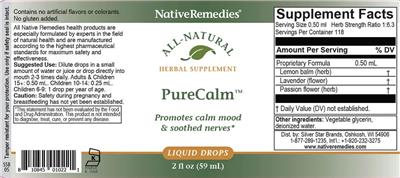 Photo of the Native Remedies PureCalm label
