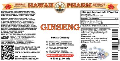 Photo of the Hawaii Pharm Ginseng label