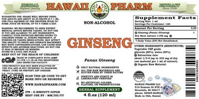 Photo of the Hawaii Pharm Ginseng Non-Alcohol label