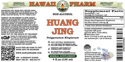 Photo of the Hawaii Pharm Huang Jing Non-Alcohol label