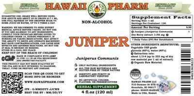 Photo of the Hawaii Pharm Juniper Non-Alcohol label