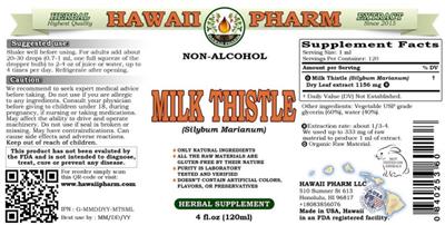 Photo of the Hawaii Pharm Milk Thistle Non-Alcohol label