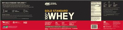 Product label for Gold Standard 100% Whey Extreme Milk Chocolate