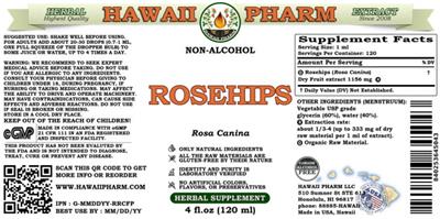Photo of the Hawaii Pharm Rosehips Alcohol Free label