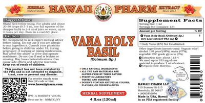 Photo of the Hawaii Pharm Vana Holy Basil label