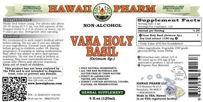Photo of the Hawaii Pharm Vana Holy Basil Non-Alcohol label