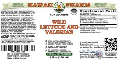 Photo of the Hawaii Pharm Wild Lettuce and Valerian Non-Alcohol label