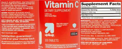 Photo of the up&up Vitamin C 1000 mg label