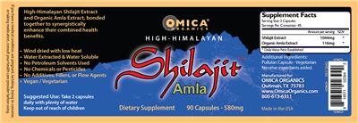 Photo of the Omica Organics High-Himalayan Shilajit Amla 580 mg label