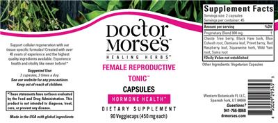 Photo of the Doctor Morse's Healing Herbs Female Reproductive Tonic Capsules 450 mg label