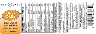 Photo of the Geri-Care One-Daily Multi-Vitamin With Minerals label