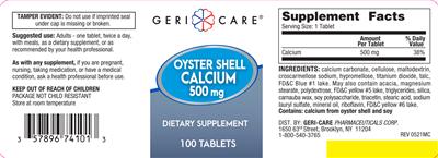 Photo of the Geri-Care Oyster Shell Calcium 500 mg label