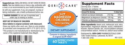 Photo of the Geri-Care Slow Magnesium Chloride with Calcium label
