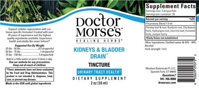 Photo of the Doctor Morse's Healing Herbs Kidneys & Bladder Drain Tincture label