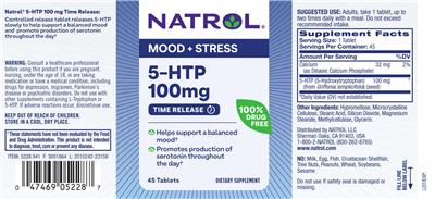 Photo of the Natrol 5-HTP 100 mg Time Release label