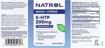 Photo of the Natrol 5-HTP 200 mg Time Release label
