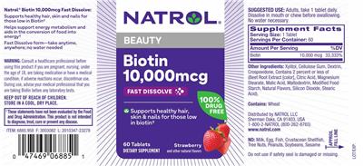 Photo of the Natrol Biotin 10,000 mcg Fast Dissolve Strawberry label
