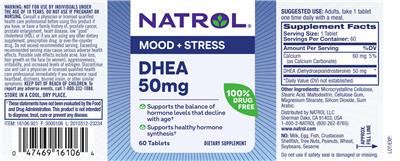 Photo of the Natrol DHEA 50 mg label