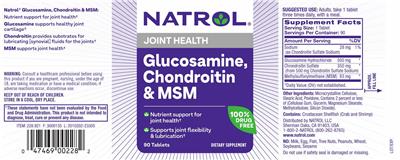 Photo of the Natrol Glucosamine, Chondroitin & MSM label