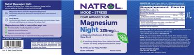 Originaletikett: Magnesium Night High Absorption 325 mg Naturally Flavored