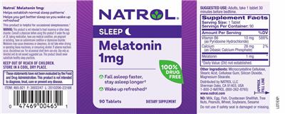 Photo of the Natrol Melatonin 1 mg label