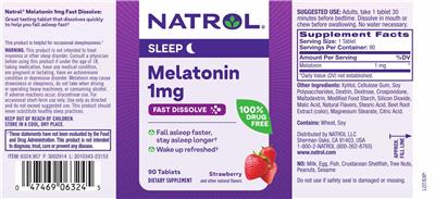 Photo of the Natrol Melatonin 1 mg Fast Dissolve Strawberry label