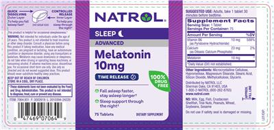 Photo of the Natrol Melatonin Advanced 10 mg Time Release label