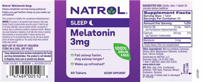 Photo of the Natrol Melatonin 3 mg label