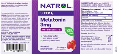 Photo of the Natrol Melatonin 3 mg Fast Dissolve Strawberry label