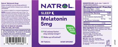 Photo of the Natrol Melatonin 5 mg label