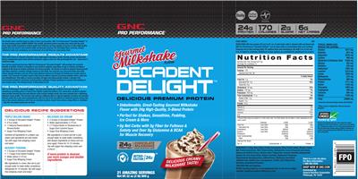 Photo of the GNC Pro Performance Decadent Delight Chocolate Milkshake label