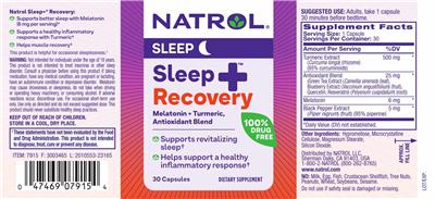Photo of the Natrol Sleep+ Recovery label