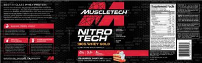 Photo of the MuscleTech Nitro Tech 100% Whey Gold Strawberry Shortcake label