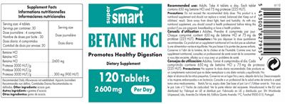 Photo of the SuperSmart Betaine HCl 2600 mg label