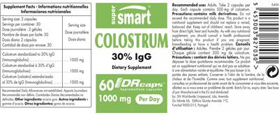 Photo of the SuperSmart Colostrum 1000 mg label