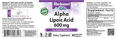 Photo of the Bluebonnet Alpha Lipoic Acid 600 mg label