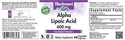 Photo of the Bluebonnet Alpha Lipoic Acid 600 mg label