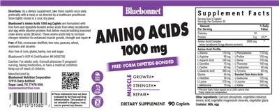Photo of the Bluebonnet Amino Acids 1000 mg label