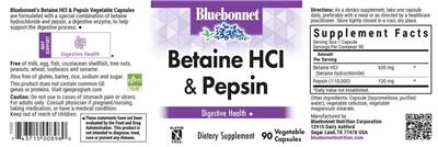 Photo of the Bluebonnet Betaine HCl & Pepsin label