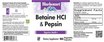 Photo of the Bluebonnet Betaine HCl & Pepsin label