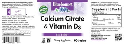Photo of the Bluebonnet Calcium Citrate & Vitamin D3 label