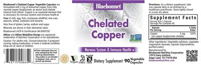 Photo of the Bluebonnet Chelated Copper label