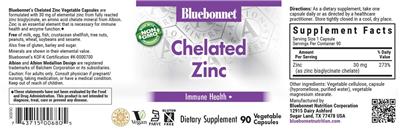 Photo of the Bluebonnet Chelated Zinc label