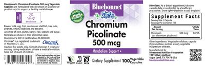 Photo of the Bluebonnet Chromium Picolinate 500 mcg label